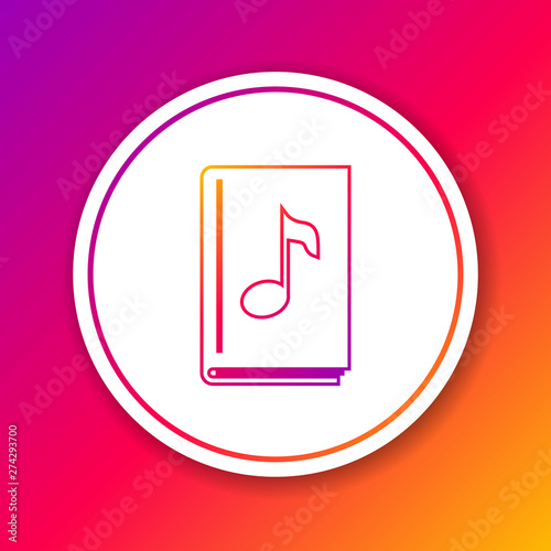 Color line Audio book icon isolated on color background. Musical note with book. Audio guide sign. Online learning concept. Circle white button. Vector Illustration