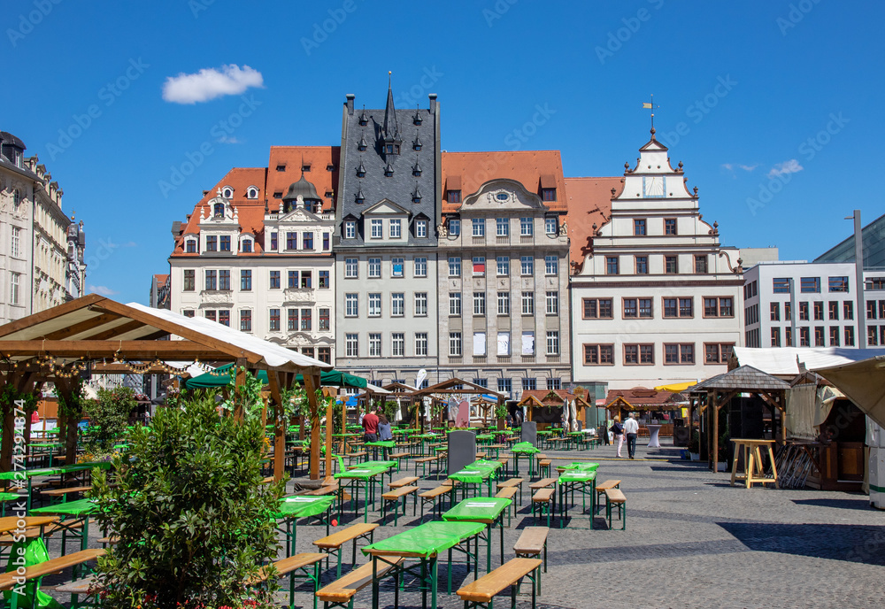 The historic Leipzig market, view to the north, ideal place for parties and celebrations in the city