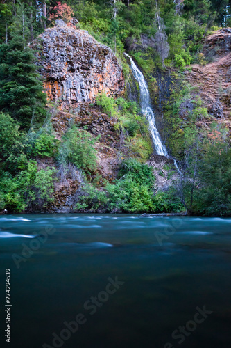 A small waterfall empties into the Tieton River at Windy Point Campground in Tieton Canyon in central Washington. photo