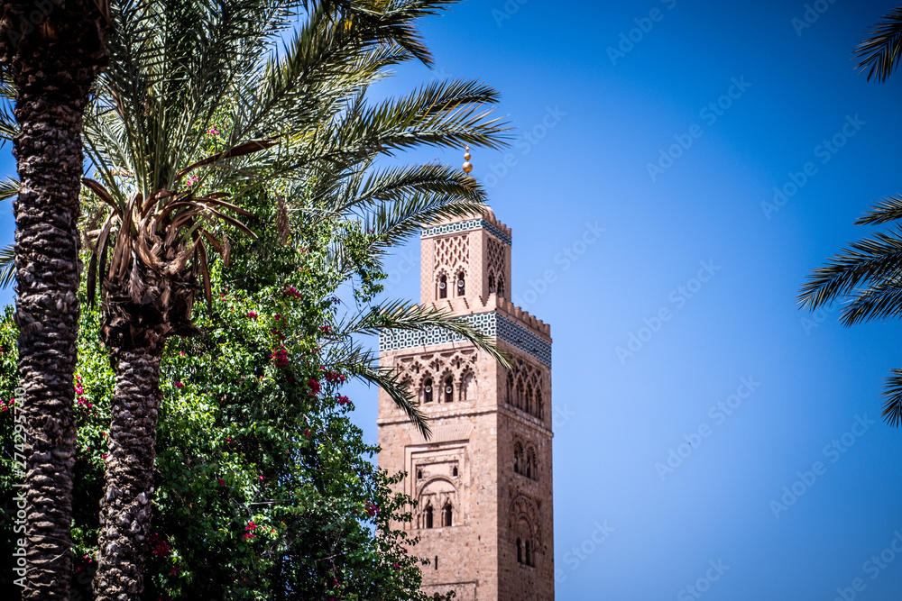 Koutoubia Mosque minaret located at medina quarter of Marrakesh, Morocco