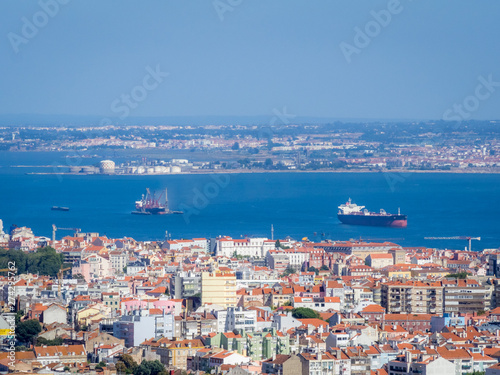Panoramic view over Lisbon and Almada from a viewpoint in Monsanto.