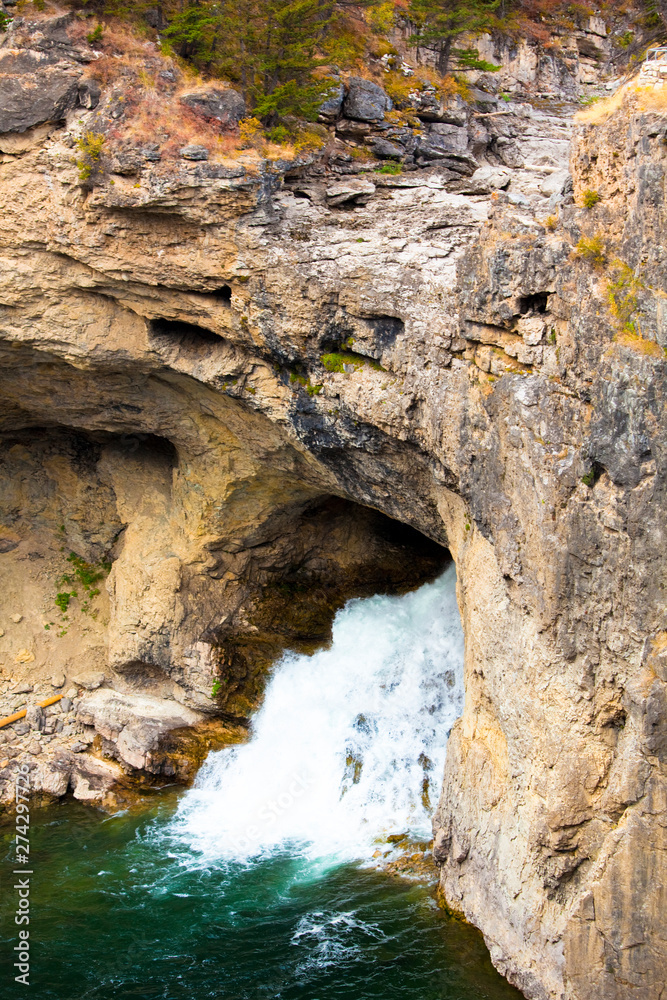 Natural Bridge Falls during low flows, when the river flows into a sinkhole above the falls. Natural Bridge Falls during low flows, when the river flows into a sinkhole above the falls.