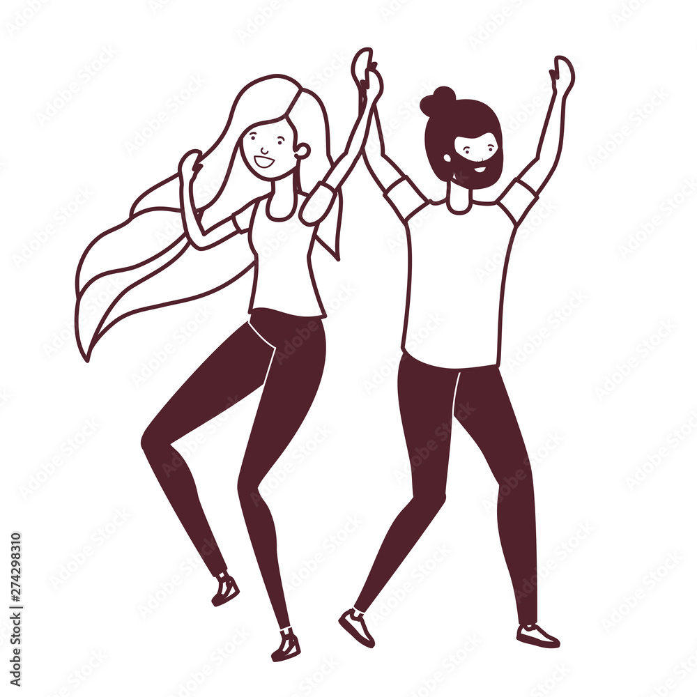 silhouette of young couple dancing in white background silhouette of young couple dancing in white background