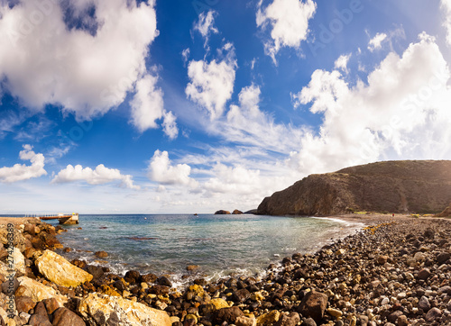 Santa Cruz, Channel Islands National Park, California, USA: Scorpion beach in the afternnon while stunning clouds partly cover the dark blue sky. photo