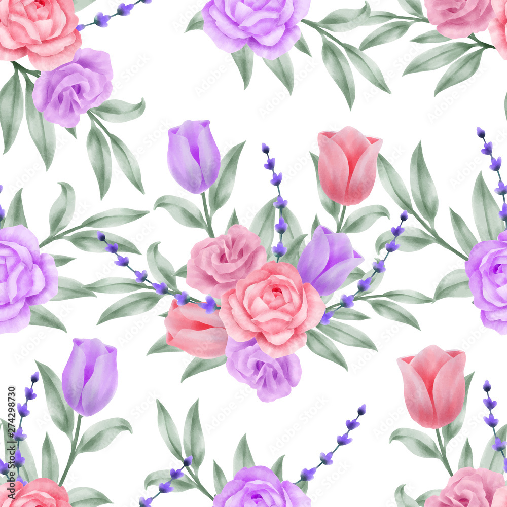 Beautiful Watercolor Floral Seamless Pattern Rose