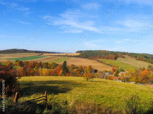 Autumn nature hills, typical czech countryside in central bohemia