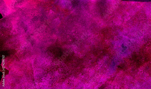 Dark magenta watercolor on black background. Pink paper texture water color painted illustration. Colorful smeared fuchsia neon paper textured aquarelle canvas for creative design