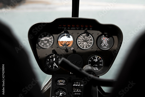 The control panel on a Robinson R-44 Clipper I helicopter.     photo