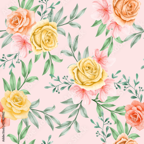 Beautiful Watercolor Floral Seamless Pattern Retro