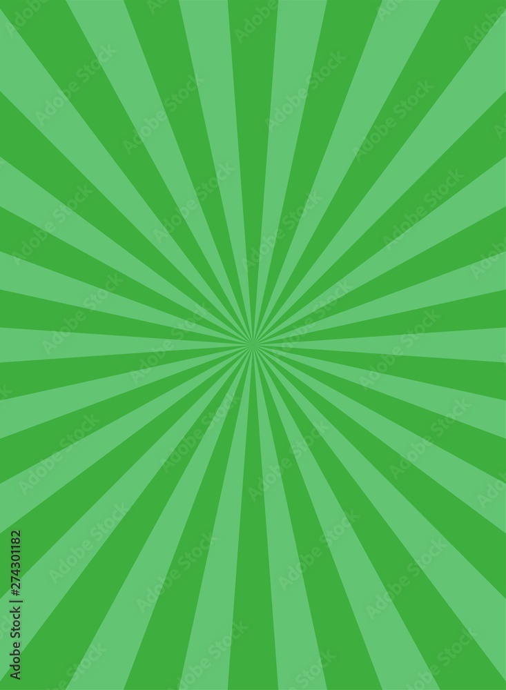 Sunlight retro vertical background. Green color burst background. Fantasy Vector illustration.