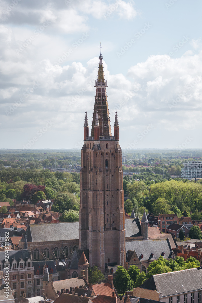 Bruges city with Church of Our Lady tower