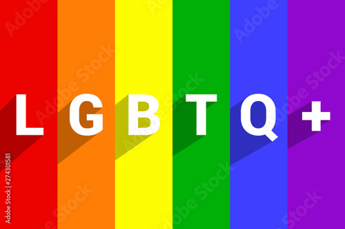 Obraz na plátně TText LGBTQ+ on striped pride flag or Rainbow pride flag background