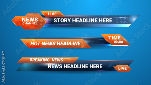 Graphic set of Broadcast News Lower Thirds Banner for Television, Video and Media Channel