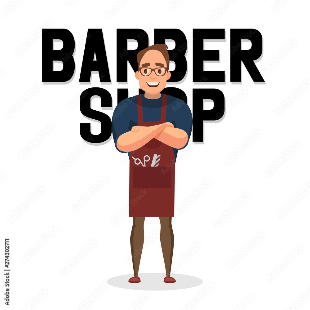 Happy hairdresser introducing the barber shop. Happy hairdresser introducing the barber shop.
