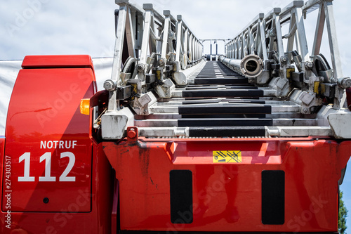 Fire department ladder car on deployment site