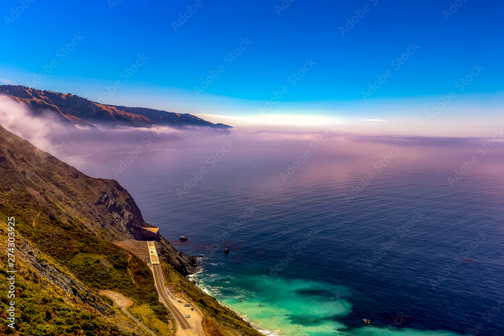 View from Above of Fog and Coastline, ocean