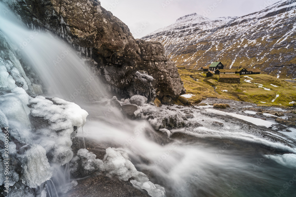 Icy waterfall, Saksun, Streymoy, Faroe Islands Icy waterfall, Saksun, Streymoy, Faroe Islands