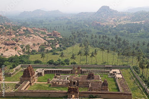 Vászonkép Ariel view of Achyuta Raya Temple and Courtesan's street from Matanga Hill