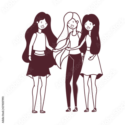 silhouette of young women in white background