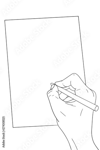 Drawn illustration of a hand writing a letter using a pencil and paper