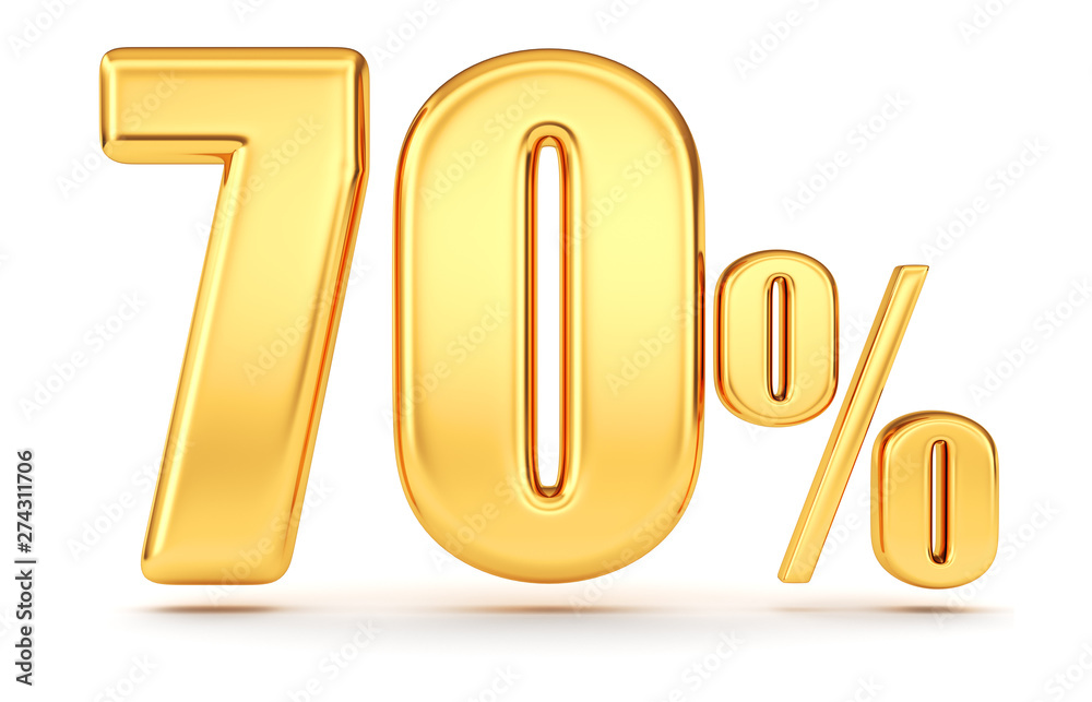 3d render illustration. Golden seventy percent on a white background. 3d render illustration. Golden seventy percent on a white background.