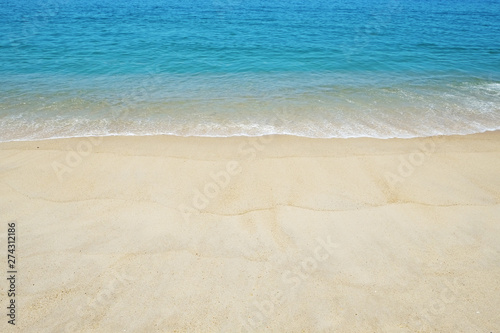 Beautiful panoramic view of sandy beaches somwhere in Algarve  Portugal. Copy space for text  clean turquoise Ocean water background.