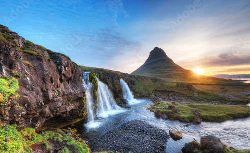 Kirkjufell mountain with waterfalls  Iceland