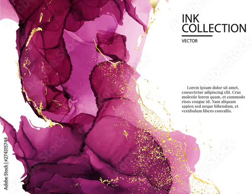 Magenta ink liquid splash. Water liquid festive card. Pink greeting card, poster, modern design.