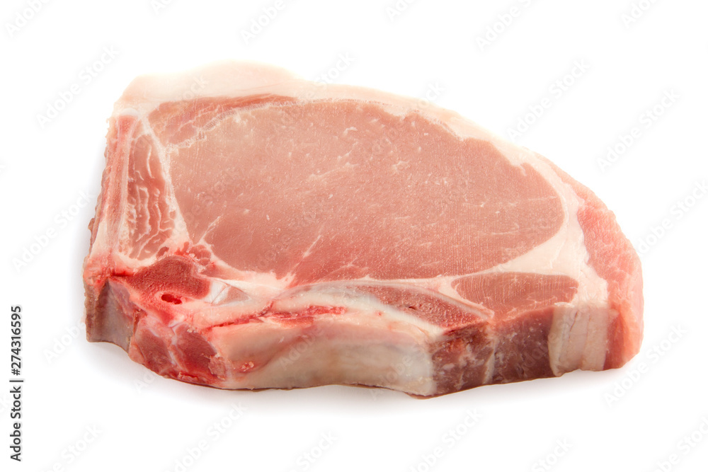 Sliced raw pork meat isolated on white background.