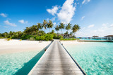 Summer vacation on a tropical island with beautiful beach and palm trees