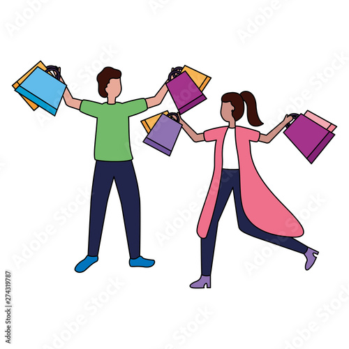 man and woman with shopping bags