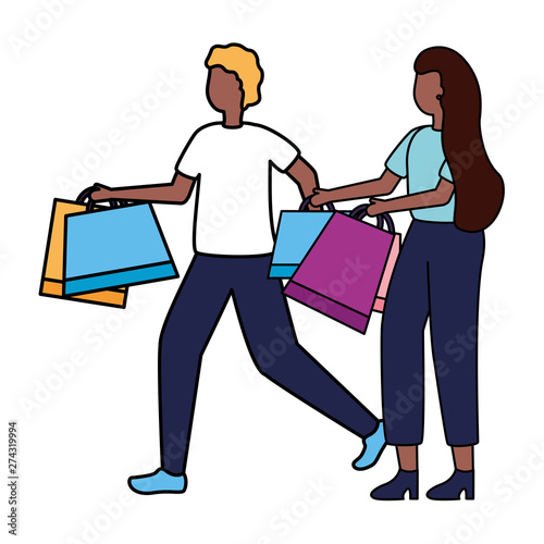 man and woman with shopping bags