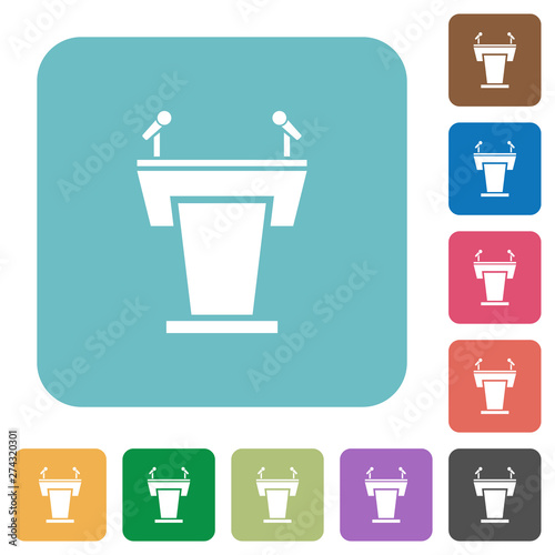 Conference podium with microphones rounded square flat icons