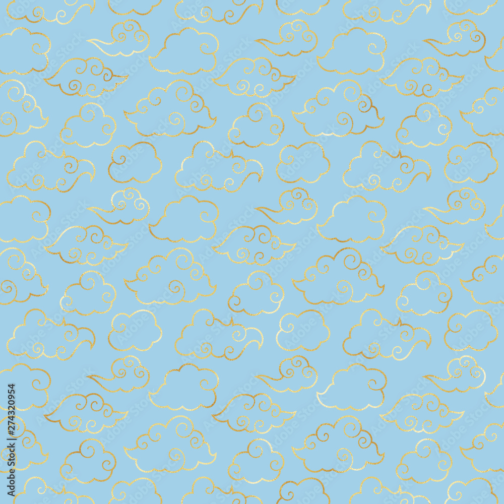 Gold Clouds Seamless Pattern - Cute Asian style clouds in light blue sky repeating pattern design inspired by South Korea's culture and K-pop music scene Gold Clouds Seamless Pattern - Cute Asian style clouds in light blue sky repeating pattern design inspired by South Korea's culture and K-pop music scene