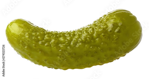 Slika na platnu Delicious marinated pickled cucumber, isolated on white background