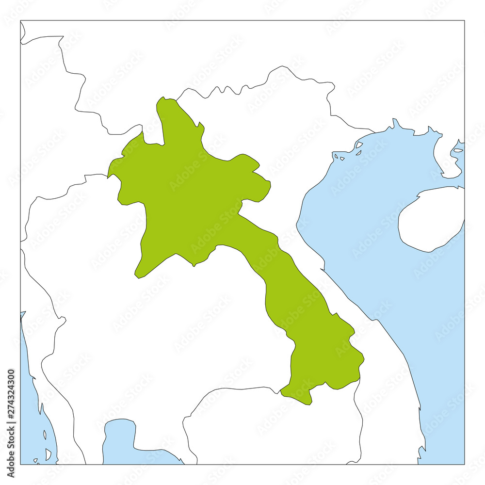 Map of Laos green highlighted with neighbor countries