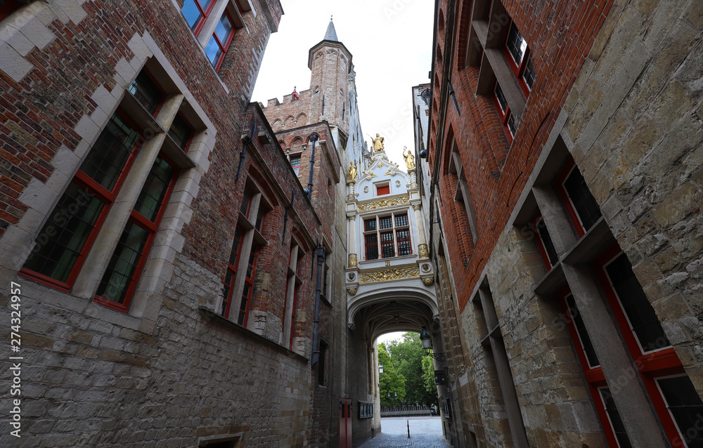 Beautifull Arch between Old Civil Registry and Town Hall, Bruges, Belgium.