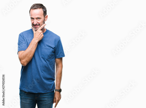 Middle age hoary senior man over isolated background looking confident at the camera with smile with crossed arms and hand raised on chin. Thinking positive.