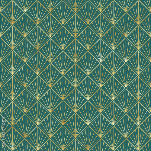Art Deco Seamless Pattern - Repeating metallic pattern design with art deco motif