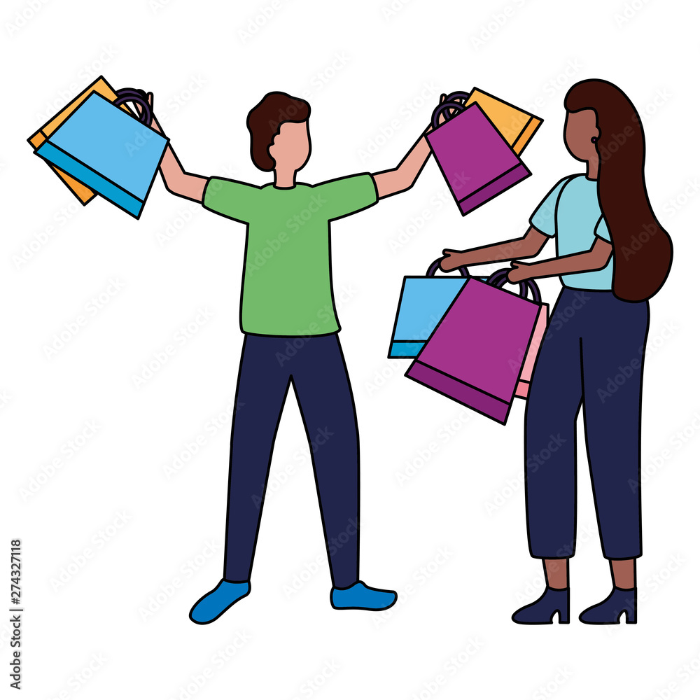 man and woman with shopping bags man and woman with shopping bags