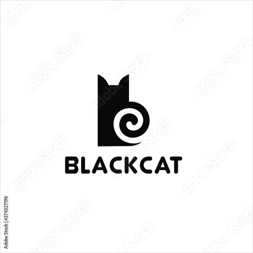 Black cat silhouette. The appearance of a cat that forms the letter B. inspiration letter symbol for cats