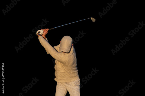 Jugador de golf frontal swing backswing silueta