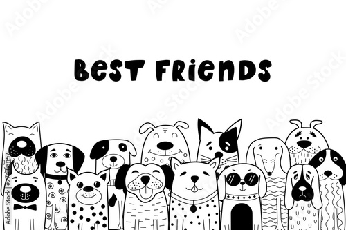 Black and white card with doodle dogs.