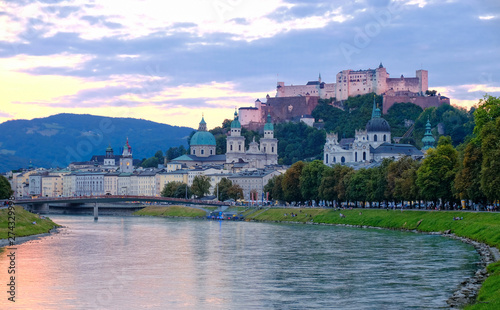 Salzburg skyline with Fortress at twilight