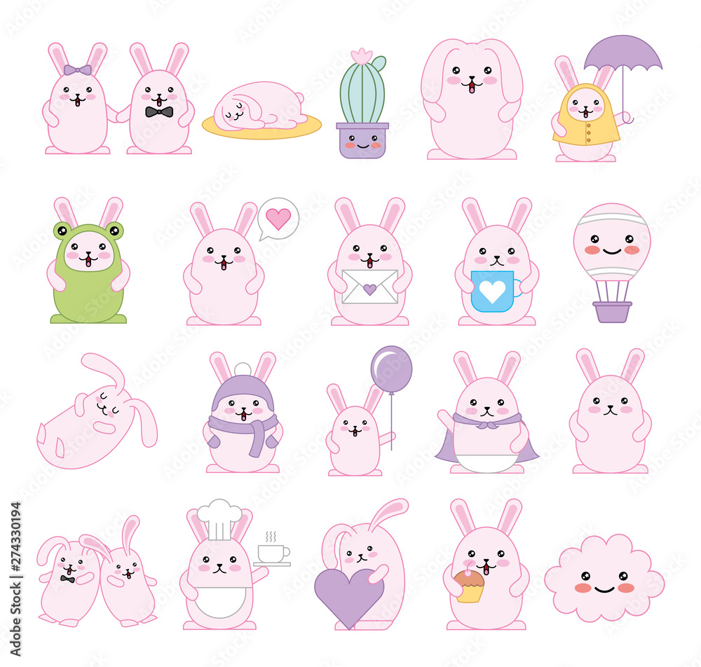 bundle of rabbits kawaii characters