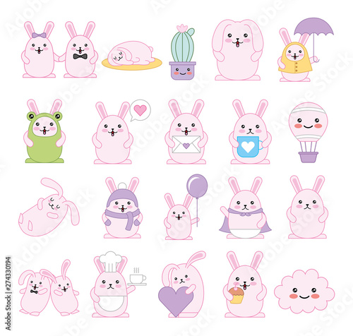 bundle of rabbits kawaii characters