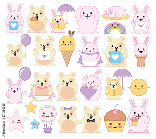 bundle of emoticons and animals kawaii characters
