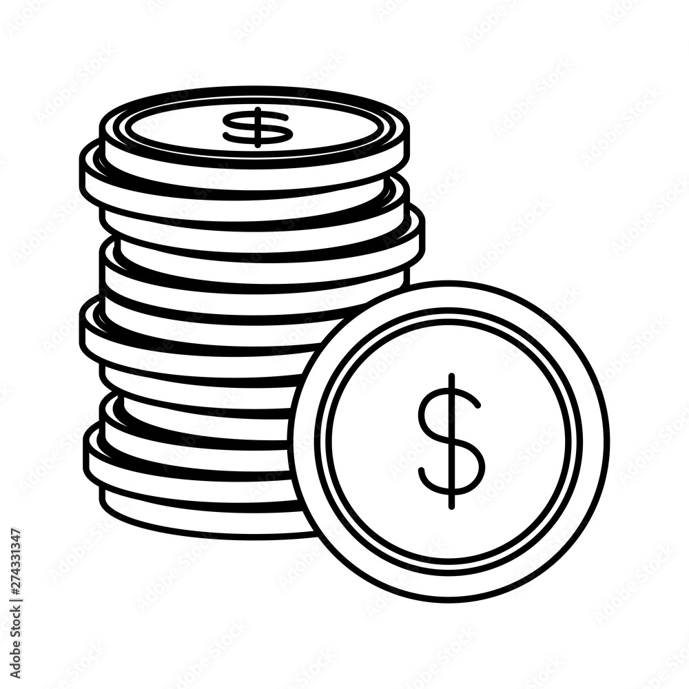 coins money cash stacked on white background coins money cash stacked on white background