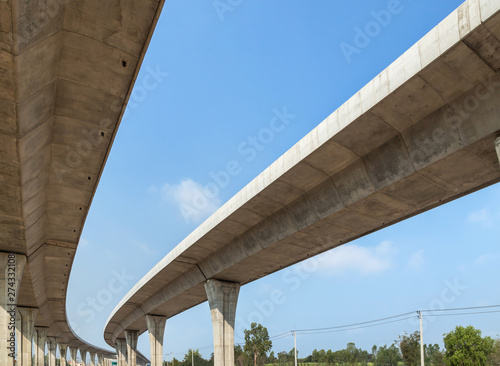 Architecture curve intercity motorway Nakhon Ratchasima Bangpa In to Korat MotorWay during construction under blue sky