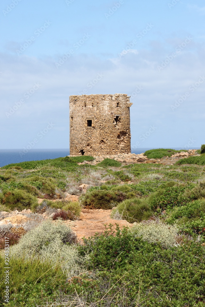 Tower of Cala Domestica in Sardinia, Italy